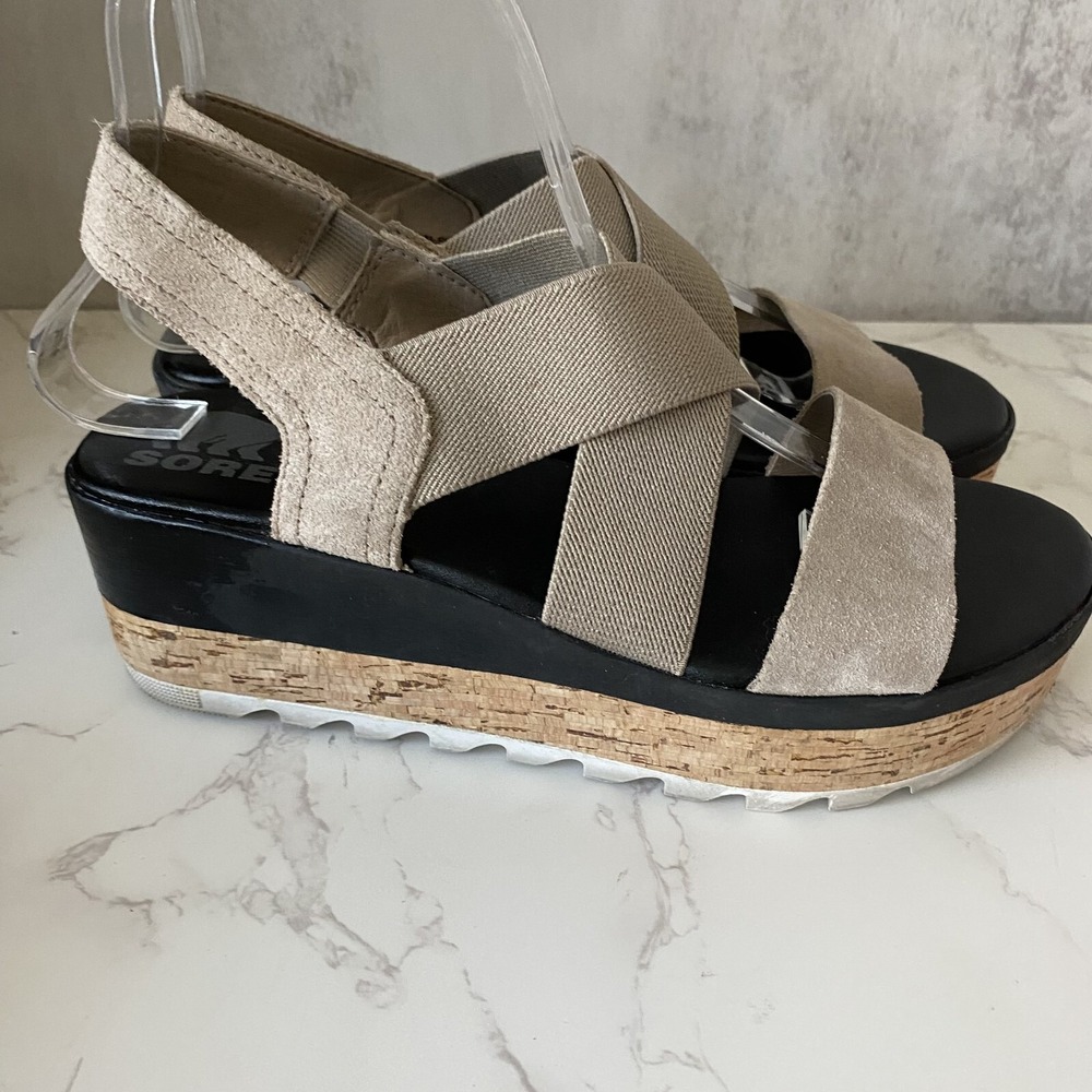 Sorel Beige Taupe Platform Sandals - Picture 6 of 11